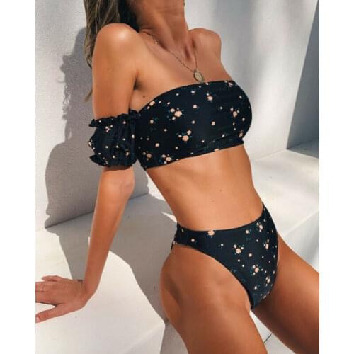 Sexy Strapless Flower Bikini Set 2020 New Swimwear Women Push Up Padded Shoulderless Swimsuit Women Bathing Suit Biquini