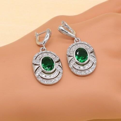 XUTAAYI Popular Style Sterling Silver High Quality Zircon Stone Green Luxury Daily Wear Silver Drop Earrings