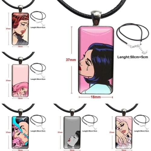 Old Comic Crying Girl Fashion Glass Cabochon Pendant Rectangle Necklace Choker Necklace Jewelry Les Nouvelle For Unisex Gift