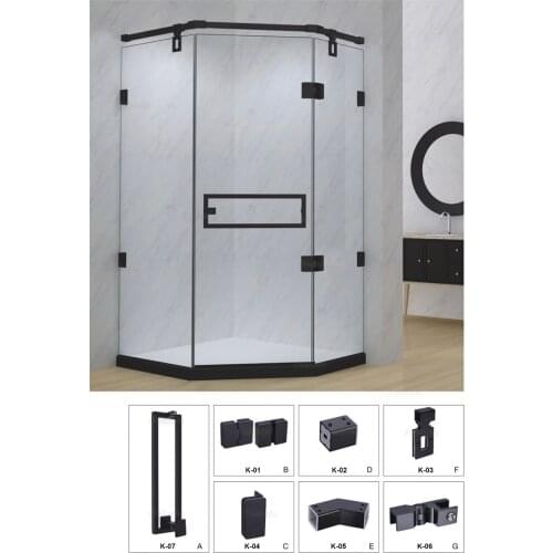 Black color Shower room glass clamp, corner code, stainless steel glass door hinge, shower room door handle fittings