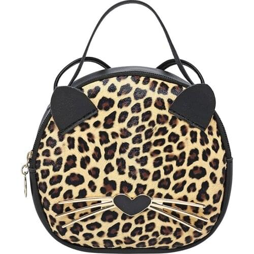 Shoulder Bag for Women Cute Kitten Shape Leopard Print PU Leather Messenger Crossbody Tote Sling Bag Handbag Purse for Girls