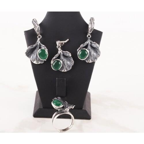 UM US JEWELRY Emerald Cubic Zirconia 925 Sterling Silver Triple Set