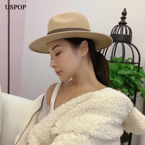 USPOP women wool hat textured wool fedoras hat casual fashion multi-color ribbon wool jazz hats