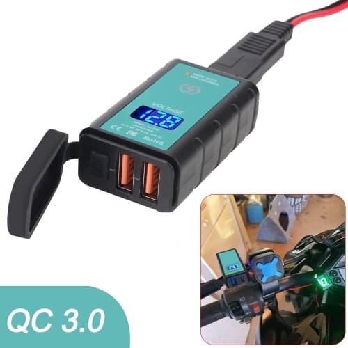 Motorcycle Charger 12V Vehicle-Mounted Waterproof Dual USB Adapter Quick Charge 3.0 With Voltmeter Switch Button