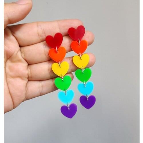 New Arrival Fashion Rainbow Color Long Tassel Acrylic Earrings for Women Lovely Mini Peach Heart Exaggerated Brincos Femme 2021