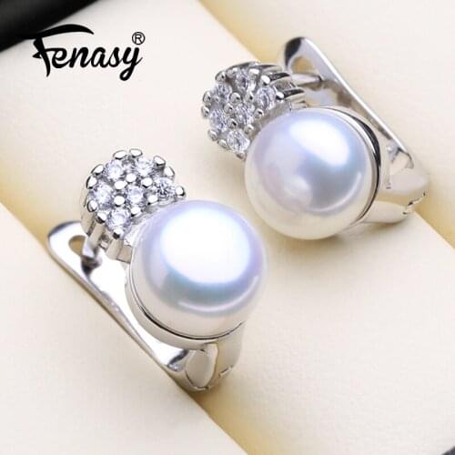 FENASY 925 Sterling Silver Clip On Stud Earrings Natural Freshwater Pearl Earrings For Women Wedding Fashion Boho Jewelry