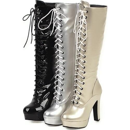 PXELENA High Heel Knee High Boots Women Lace Up Round Toe Riding Knight Long Boots Ladies Fashion Party Office Ladies Shoes 2019