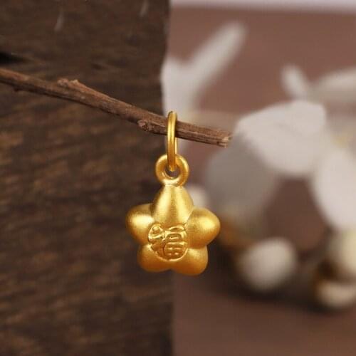 Pure 24K Yellow Gold Pendant Women 999 Gold Five Star Fu Necklace Pendant