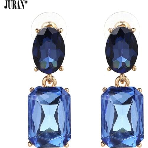 10 Colors Hot Sale Cute Clear Blue Crystal Dangle Earrings Brincos Green Red Pink Drops Earrings JURAN Wedding Earrings Jewelry