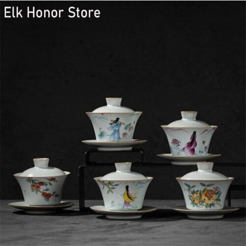 180ML Ru Kiln Ice Crack Ceramic Gaiwan Teacup Hand Painted Tea Tureen Bowl Chinese Retro Porcelain Teaware Accessories Drinkware