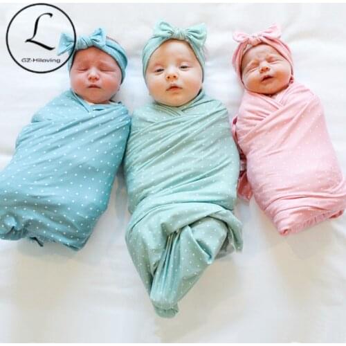 2 pcs Cotton Baby Blanket +bow headbands Sets Newborn girls Sleeping Swaddle Wrap Baby Photography props newborn Bath Towel