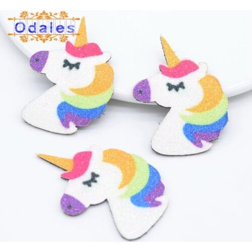 20Pcs/lots Fashion Golden Spiral Angle Unicorn Hand Printed Sewing-on Patches Glitter DIY Crafts Supplies Wedding Decoration