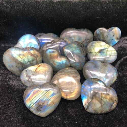 200g Multicoloured Flash Blue Color Genuine Labradorite Heart Original Labradorite Moonstone Natural Stones Ornament Moonstone