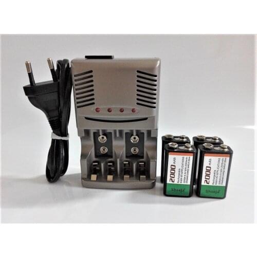 4PCS 9V 6F22 2000mAh NiMH Rechargeable Battery + 9V AA AAA Smart Charger with LED Indicator