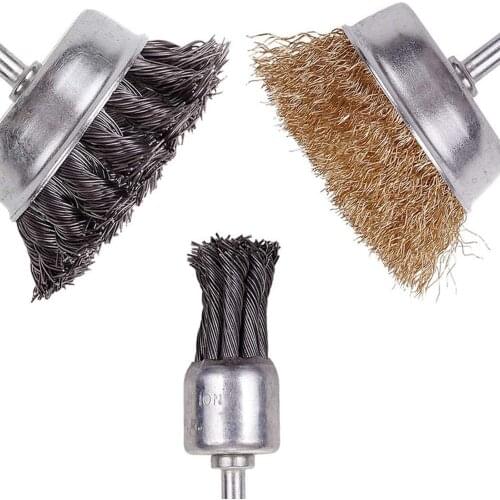 6pcs/Set Clean Cleaning Rust Sanding Grinding Metalworking Drill Steel Wire Brushes Wheel Cup Metal Brush