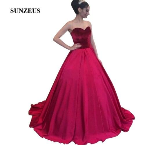 Ball Gown Wine Red Evening Dresses Long Simple Sweetheart Velvet Corst Long Satin Formal Gowns Women Party Wear