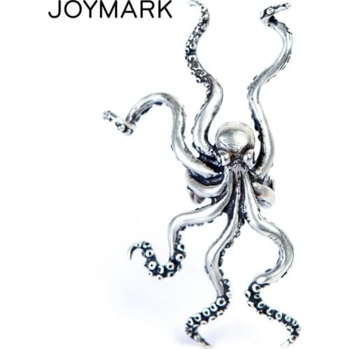 Exaggerated Large Octopus 925 Sterling Silver Ear Cuff No Pierced Ear Clip On Earrings Retro Punk Hip Hop Jewelry TSE443