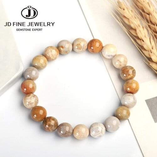 JD Unique Style Natural fossilized Coral Stone Bracelet Wholesale High Quality Jewerly Simi Precious Stone Bracelet 18-19cm