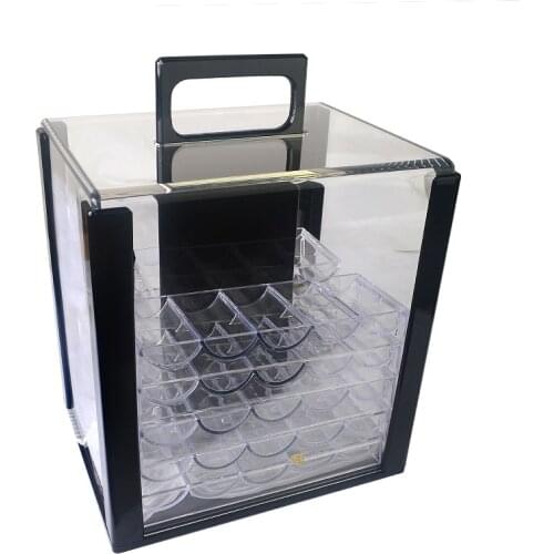 1000PCS Texas Hold'em Poker Chips Suitcase Cases With Password Acrylic Transparent Double Open Coin Boxes With 10 Chip Trays