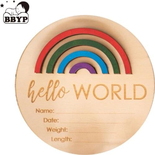 Wooden Rainbow Milestone Cards Growth Commemorate Baby Birth Monthly Recording Card Newborn Infants Shower Gifts