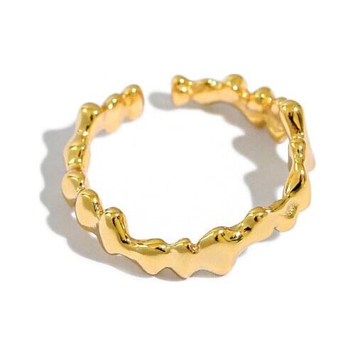 1PC 100% Authentic 925 Sterling Silver Fine Jewelry 18K Gold Plated Wave Irregular Geometric Ring TL J1254