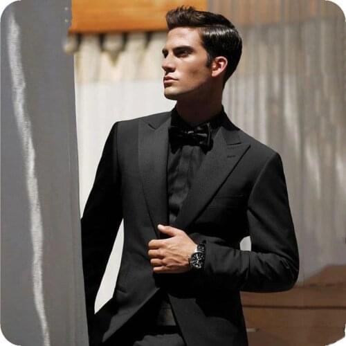 Handsome Groomsmen Peak Lapel Groom Tuxedos Mens Wedding Dress Man Jacket Blazer Prom Dinner (Jacket+Pants+Tie) K120