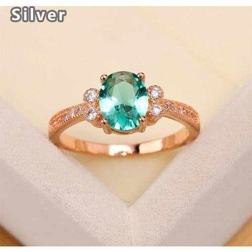Best selling European and American S925 silver plated rose gold wedding ring zircon Lady Green goose egg crystal jewelry