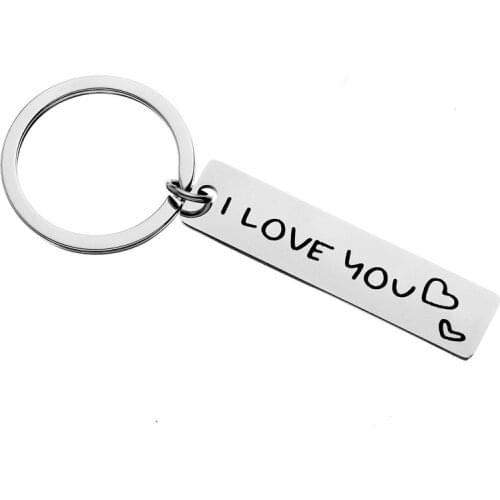Europe America Fashionable Stainless Steel Long Keychain Creative I Love You MORE Couple Gift Letter DIY Customizable Wholesale