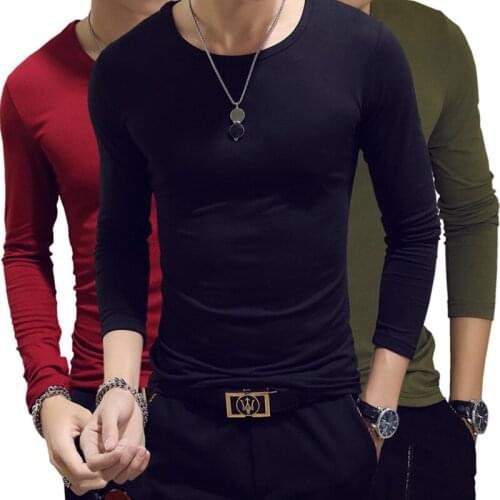 Spring and Autumn Mens Long Sleeve T-shirt Slim V-neck Mens Base Coat Korean Solid Top Q6376