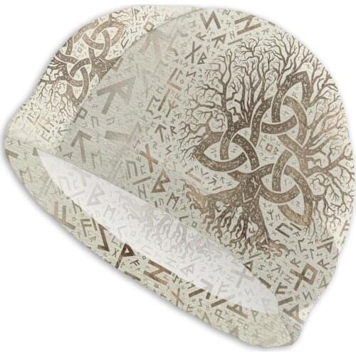 Mens Viking Fathor Swimming Caps Tree Of Life With Triquetra And Futhark Bath Caps Swimwear For Swim Pool