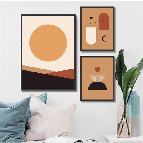 Boho Wall Art Modern Mid Century Canvas Painting Geometric Line Art Print Sun Nordic Posters and Prints for Living Room Decor