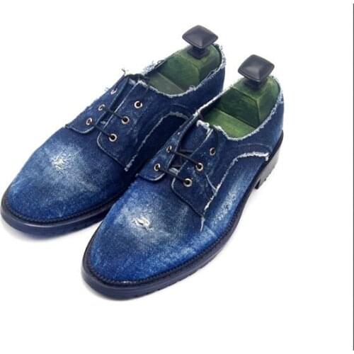 New fashion Denim Fabric men shoes pointed toe lace up casual shoes for men