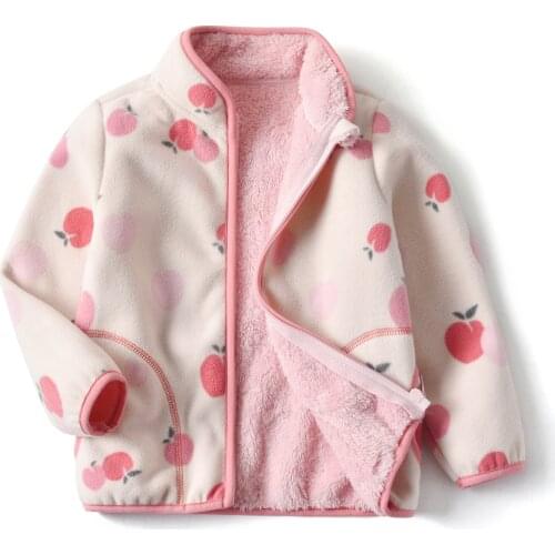 New 2021 Clothes 2-12 Yrs Cute Kid and Toddler Girl Pink Fleece Jacket for Spring Fall Winter Clothes with Print Pattern
