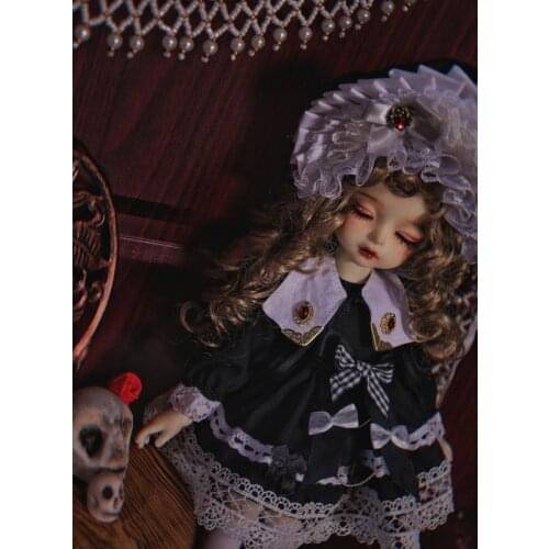 BJD doll clothes suitable for 1/4 1/6 Size black bow LO skirt dress 4 piece set doll accessories