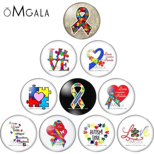 Puzzle Pieces Autism Awareness Ribbon 10mm/12mm/14mm/20mm/25mm/30mm Round photo glass cabochon demo flat back Making findings