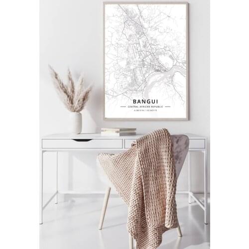 Central African Re World City Bangui black and whitemap poster print unframe poster office decoration