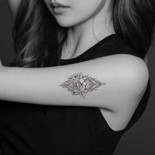 Plain Flowers Waterproof Temporary Tattoo Sticker Black Rose Jewelry Totem Fake Tattoos Flash Tatoos Arm Body Art for Women Men