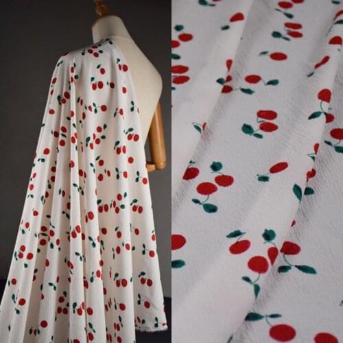 Half Meter White With Sweet Little Cherry Print High Grade Chiffon Fabric For Dress Shirt Girl Garment Material CR-1207