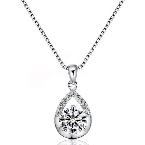 Luxury 925 Sterling Silver Cubic Zircon Water Drop Crystal Pendants Necklaces for Women Crystal Wedding Engagement Necklace