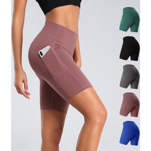 Sports Shorts for Women 2020 New Cycling Running Fitness High Waist Push Up Hip Side Pocket Tight Gym Shorts Leggings Quick-dry