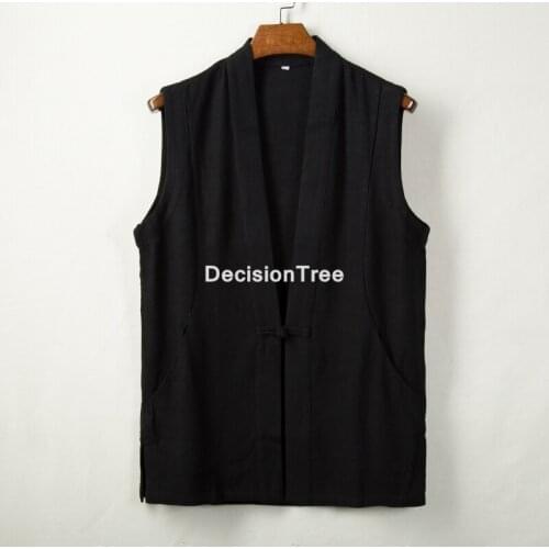 2021 traditional chinese clothing men retro tang suit cotton linen vest kung fu shirt china style hanfu breathable hanfu vest