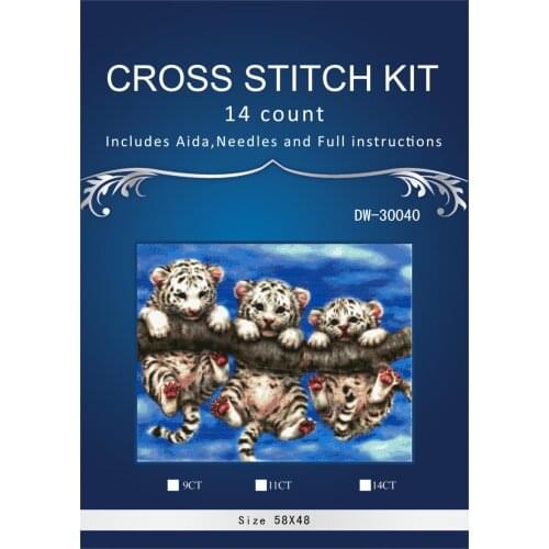 Three tiger hang on tree ,Counted Cross Stitch 14CT Cross Stitch Sets Wholesale cartoon Cross-stitch Kits Embroidery Needlework