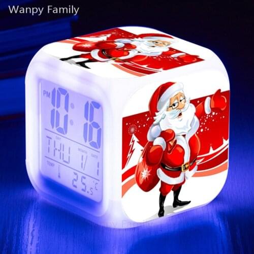 Merry Christmas Alarm Clock 7 Color LED Glowing Digital Alarm Clock For Kids room Christmas Night Light Electronic Watches Clock