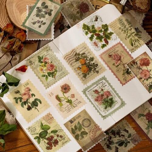 60Pcs/Pack Old Time Theme Vintage Stamp Stickers Retro Creative Stickers for Diary Envelope Scrapbook Decoration School Supplies