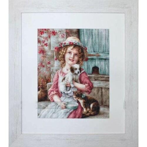 Top Quality Beautiful Counted Cross Stitch Kit Best Friend Friends Little Girl and Cat Kitten Dog Doggy Puppy luca-s luca
