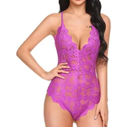 Women Teddy Lace Lingerie Plus Size One Piece Sheer Mesh Babydoll Mini Bodysuit
