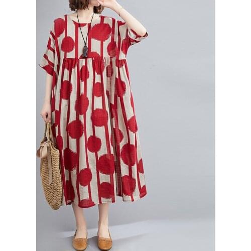 Johnature 2021 Summer New Casual Wave Point Print Loose Dresses For Women Korean All Match O-neck Short Sleeve Pockets Dress