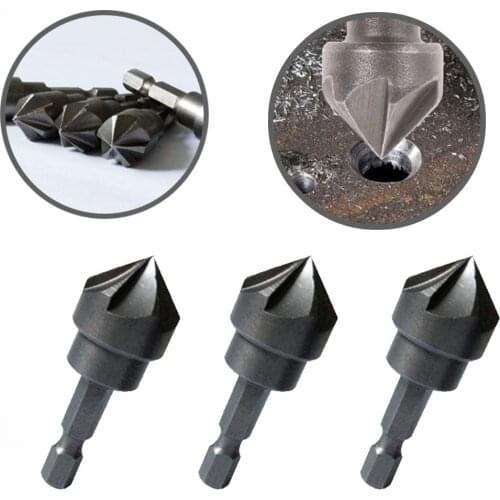 1Pc 90 Degree Countersink Drill Chamfer Bit 1/4" Hex Shank 6 Flute Bevel Cutting Deburring Drilling Woodworking Remove Burr Tool