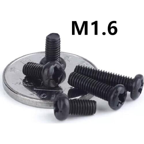 1000pcs/lot M1.6x3/4/5/6/8/10/12mm PM GB818 Black Pan Head Half Round Head Cross Machine Screw