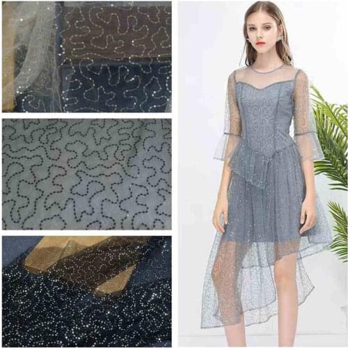 3 Colors Gold Sequin Embroidery Floral Beige Black Tulle Lace Fabric for DIY Girl Dress Tutu Dress Wedding Gowns